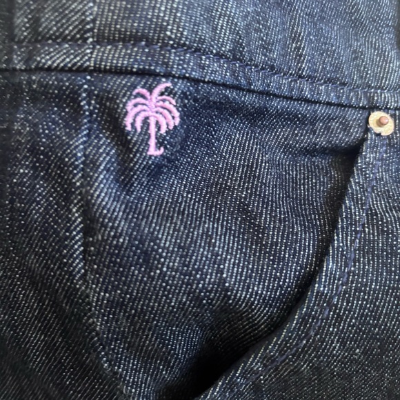 LILLY PULITZER Palm Beach Fit Dark Wash Denim Jean Skirt Embroidered Palm Sz 14 - Picture 8 of 8
